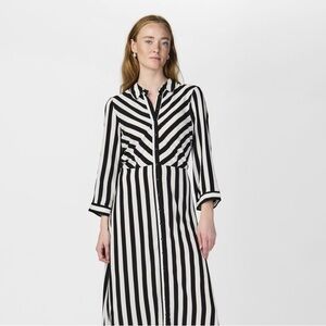 YAS Women’s Yassavanna Dress Black White Striped Button Down 2/3 Sleeves Size M